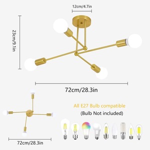 Plafonnier Doré Personnalisable Style Sputnik Moderne Vintage 4 Lumières Culot E27 Forme DIY pour Chambre <span class=keywords><strong>Salon</strong></span> <span class=keywords><strong>Cuisine</strong></span> Restaurant - Product Image 5