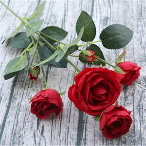 Dasen Kunstzijde Mini Rose Bloemen Leaf Rose Bruiloft Bloemen Decor Boeket