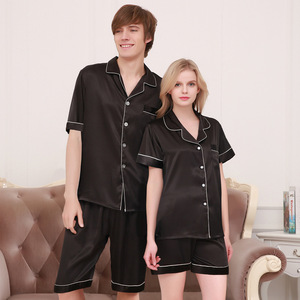 Nuova primavera autunno coppia di pigiami da donna a maniche corte in seta di ghiaccio vestiti per la casa da uomo di grandi dimensioni con <span class=keywords><strong>motivi</strong></span> in tinta unita - Product Image 4