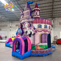 Châteaux gonflables à thème princesse gonflables pour parc d'attractions commercial avec toboggans et trampolines