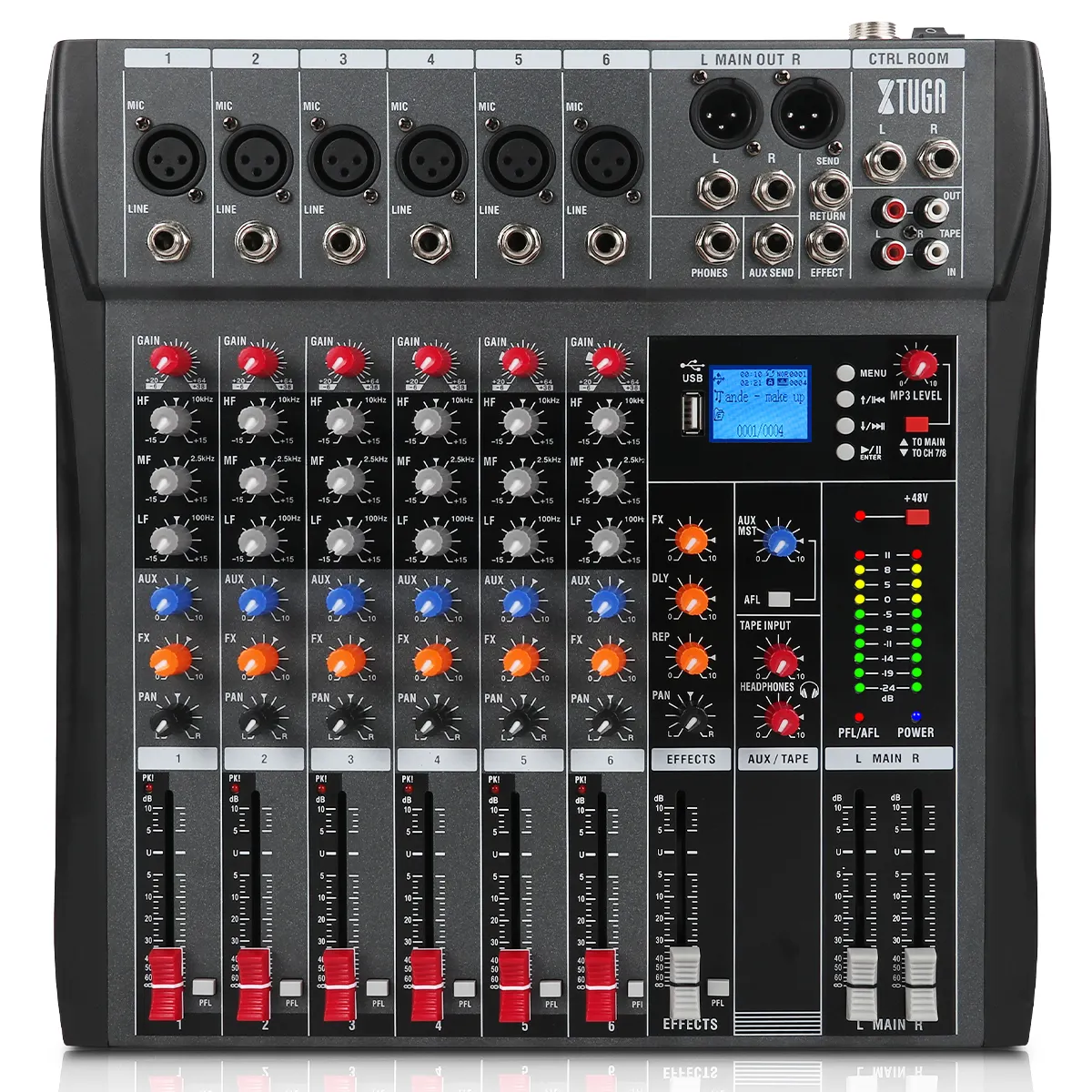 CT60X 6 Channel Audio Mixer Professional Audio Mixer Mixing Console with MP3/BT Function/USB Recording