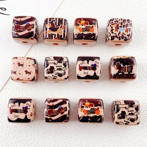 ลูกปัดอะคริลิคทรงสี่เหลี่ยมลายลูกสุนัขไส้กรอกน่ารัก ขนาด 14 มม. สีกาแฟ - Product Image 1