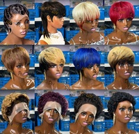 Wig Pixie Cut Grosir, Rambut Manusia, Wig Afro Keriting, Wig Pixie Full Lace, Warna Alami untuk Wanita Kulit Hitam, Rambut Vietnam Mentah