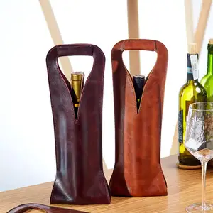 单瓶葡萄酒手提包可重复使用的皮革酒袋葡萄酒礼品架，用于野餐、旅行、派对、生日、婚礼、餐厅