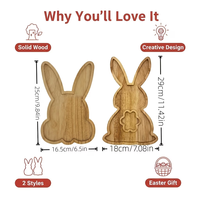 Plateau de service en bois en forme de lapin de Pâques - Plateau en bois en forme de lapin pour collations et fruits - Décoration de table mignonne pour fête de Pâques