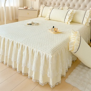 Nueva Llegada: Cubrecama Princesa con Volantes Románticos, 400 Hilos, 100% Algodón, Acolchado con Encaje, para Uso Doméstico, Sábana y Falda de <span class=keywords><strong>Cama</strong></span> - Product Image 3