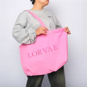 Large for Pink Custom Logo <b>Canvas</b> <b>Tote</b> <b>Bag</b> with Embroidered Webbing Handle Oversized Shopping <b>Bag</b> with Letter Pattern - Product Image 3