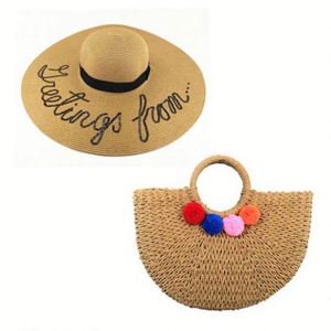 Top Sale <b>Summer</b> Beach Bowler <b>Hat</b> with Bowknot Character Style Outdoor Travel Casual <b>Straw</b> <b>Hat</b> and <b>Straw</b> Bag - Product Image 1