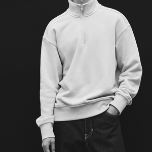 Sweat-shirt à demi-zip pour homme, coupe classique, brodé, respirant, manches longues, longueur standard, marron foncé, 100% coton, été - Product Image 2