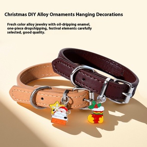 Collar de Cuero para Perro de Invierno, Diseño Ecológico y Popular con Motivos Navideños de Reno y Santa Claus, Patrón Sólido, para Mascotas - Product Image 3