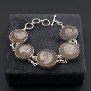 Designer Handmade Khaki Ammonite <b>Chain</b> & Link Bracelet 925 Sterling Silver Customizable for Weddings Anniversaries Parties Gifts - Product Image 3