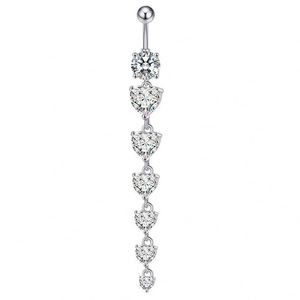 Piercing de nombril élégant en acier inoxydable pour femme, avec pendentif cœur long, idéal pour les mariages et comme cadeau de bijoux de piercing corporel - Product Image 3