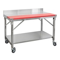 Table de travail pliante en acier inoxydable avec planche à découper, double niveau et roulettes pour cuisine de restaurant, vente en gros