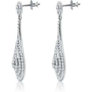 Ornaatis Teardrop <b>Dangle</b> <b>Earrings</b> Sterling Silver 1.57 Inches Princess Cut <b>Diamonds</b> Wedding Jewelry - Product Image 2