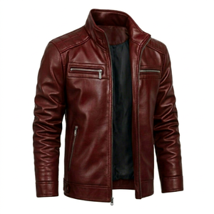 Veste de moto pour homme personnalisée, écologique, en laine/nylon, avec col montant et logo frontal, coupe ajustée, fermeture éclair, poches - Product Image 1