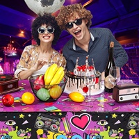 3 Pieces 80er Party Tablecloth Back zu The 80s Hip Hop Party Birthday Decorative Rectangle Table Cover