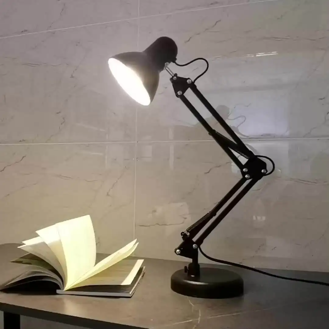 Luminária led de ferro dobrável, moderna, braço longo, para quarto, para leitura, lâmpada de mesa, braço oscilante, mesa de luz de estudo