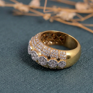 Anillo de Cóctel Vintage Chapado en Oro de 18K con Diamantes Creados en Laboratorio, Engaste Pavé, Forma de Flor, Certificado IGI, Anillo de Boda Glamuroso - Product Image 1