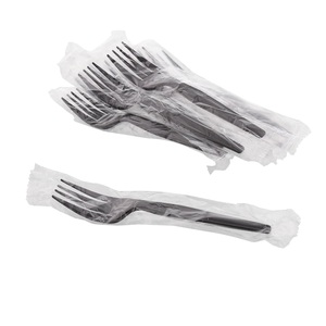 <span class=keywords><strong>Cubiertos</strong></span> de tenedor de plástico <span class=keywords><strong>desechables</strong></span> de peso medio pesado 7 pulgadas PS PLA blanco y negro para restaurante para llevar envuelto en plástico - Product Image 1