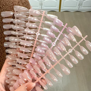 30 faux ongles carrés en forme d'amande, couleur unie, style français simple, effet œil <span class=keywords><strong>de</strong></span> chat, rose nude, nacré, à presser - Product Image 1