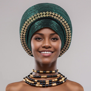 Gorro Turbante con Diamantes para Mujer, Pañuelo Africano para la Cabeza, Tocado Nigeriano, para Bodas y Fiestas, Auto Gele, Aso Oke, Hijab, Pañuelo Musulmán - Product Image 3
