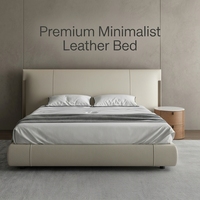 Cadre de lit king size moderne et luxueux, lit plateforme minimaliste rembourré en tissu crème avec éclairage intégré dans la tête de lit