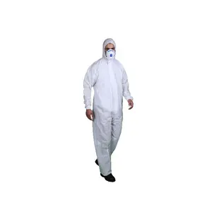 Preço de fábrica Branco Descartável SMS 55g Tipo 5 6 Cleanroom Segurança Coverall Com Capuz sem boot coverall