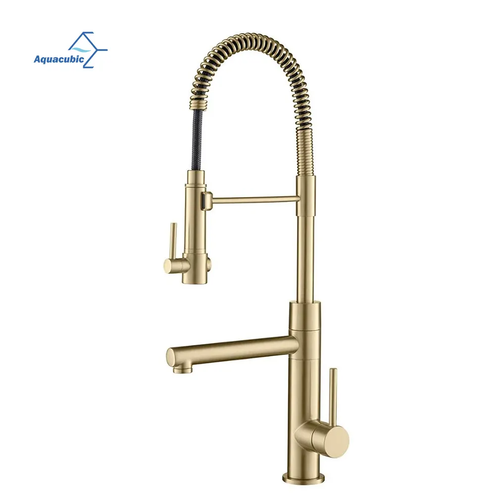Golden cUPC Kitchen Faucet Spring Pull Down Dual Outlet Spouts 360 Swivel Handheld Shower Kitchen Mixer