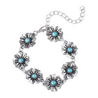 Anting-anting gantung kecil bergaya bohemian bunga pirus, anting-anting gantung bunga barat yang halus