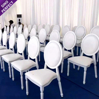 Chaise de salle à manger empilable en métal blanc et or à dossier rond, idéale pour les événements de mariage et les réceptions – Meilleure vente