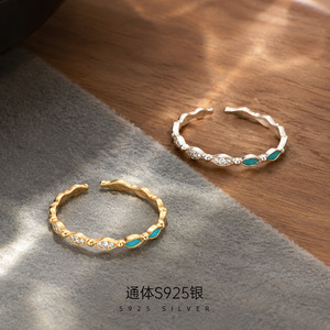 Anel Aberto Elegante em Prata S925 Banhado a Ouro <span class=keywords><strong>18K</strong></span> com Esmalte Azul e Diamante, Anel Ajustável em Prata Esterlina 925 - Product Image 2