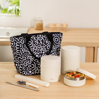 PINKAH Boîte à lunch isotherme en acier inoxydable de 650 ml, étanche, avec petits contenants de 330 ml + 400 ml et sac cuillère