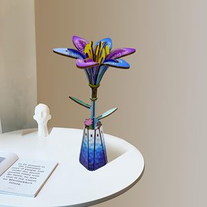Puzzle en bois 3D de fleurs de lys violettes pour adultes, kit de construction de modèles artisanaux DIY, idéal pour les femmes, les mamans, les grand-mères pour la fête des mères - Product Image 5