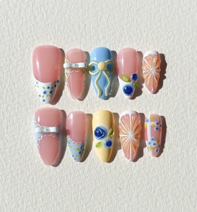 Betifnail – Nouveauté : Ongles artificiels faits main pour femme, style fruits frais 3D, <span class=keywords><strong>manucure</strong></span> personnalisée, <span class=keywords><strong>French</strong></span> press, amande, stiletto, acrylique - Product Image 1