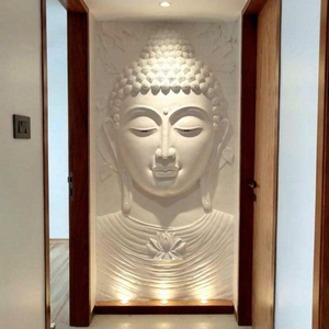 BLVE gran porche interior tallado a mano arte religioso moderno pared 3D estatua <span class=keywords><strong>de</strong></span> mármol blanco Buda piedra relieve escultura decoración del hogar - Product Image 1