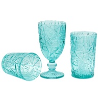 Verres à vin en verre turquoise durables et écologiques avec gaufrage géométrique, faits à la main, capacité de 320 ml, pour les fêtes