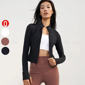 Benutzer definierte Herbst Active Wear Frauen Stehkragen Fleece gefüttert Kompression Yoga Jacke Workout Outdoor Zip Up Sleeve Sport jacke