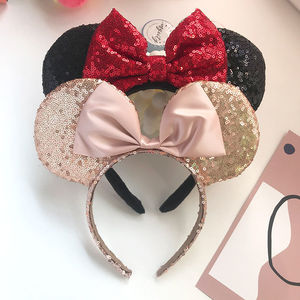 Fermaglio per Capelli con Fiocco di Paillettes, Accessorio per Foto Principessa del Paradiso Mickey <span class=keywords><strong>Minnie</strong></span> per Adulti e Bambini, Fatto a Mano per FESTIVAL - Product Image 1