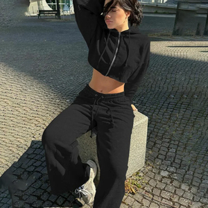 Ensemble de survêtement de jogging personnalisé 100 % coton de haute qualité pour femme – Ensemble pantalon de survêtement et sweat à capuche épais - Product Image 2