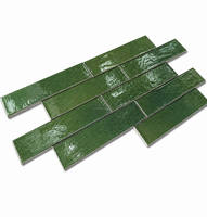 Carrelage mural en céramique brillant fait main vert 75x300mm, style rétro, concave-convexe, pour salle de bain et cuisine