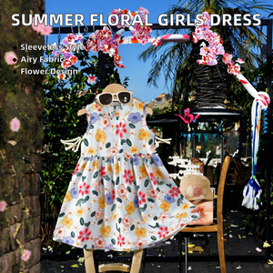 Nueva Colección de Verano, Vestido de Tirantes Finos con Cuello Redondo, Estampado Floral, Transpirable, Hasta la Rodilla, para Niñas, Estilo Princesa, Silueta en A - Product Image 1