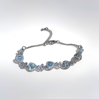 Bracelet Cœur en Zircon Diamant Bleu Clair, Bijoux Fantaisie, Breloques pour Femmes, Cadeau