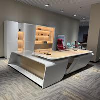 Bureau de direction en pin de luxe, bureau modulaire en bois laqué haut de gamme, ensemble de chaise de direction moderne pour président ou directeur