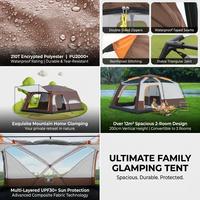 Tente de glamping double couche, 2 chambres, 1 salon, grande, imperméable, portable, pour camping familial, tente toutes saisons pour 4-6 personnes