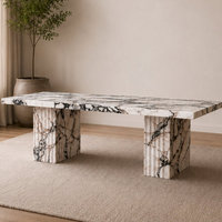 Table basse rectangulaire en marbre Calacatta Viola brun avec base cannelée Stone Furniture