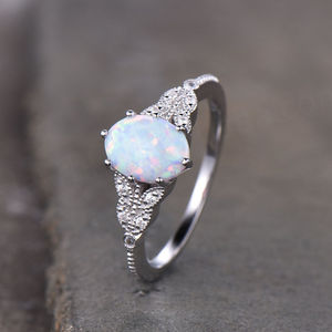 แหวนแต่งงาน/หมั้น โอปอลสีขาวทรงรี คุณภาพสูง เงินแท้ S925 ชุบทอง ประดับพลอยประจำเดือนตุลาคม สไตล์วินเทจ สำหรับผู้หญิง - Product Image 5