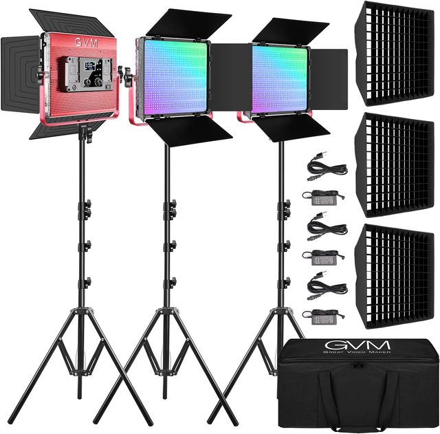 GVM Official 1200D 3Pieces RGB LED Video Light Panel Professional Photography Lighting Kit Fill Lights With App Control for Live