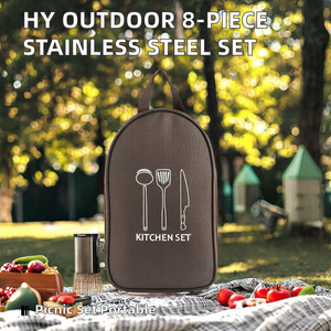 Modern All Seasons Outdoor Cooking Utensil Set Portable Picnic Cookware 201 Stainless Steel Storage Bag Eight-Piece Soup - Product Image 2