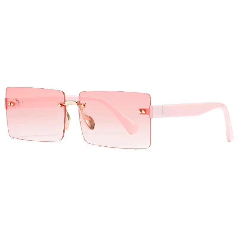 HW 6669 Grosir Kualitas Tinggi Bingkai Kecil Tanpa Bingkai Warna Permen Pink Trendy Kacamata Hitam Wanita Bingkai Persegi Kacamata Hitam Bayangan Matahari