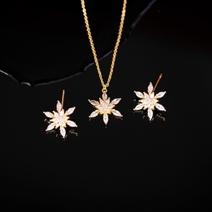 Hübsche Mode vergoldete und versilberte glänzende Zirkon Sonnenblume Ohr stecker mit Anhänger Halskette Schmuck Set für Frauen Geschenk - Product Image 3